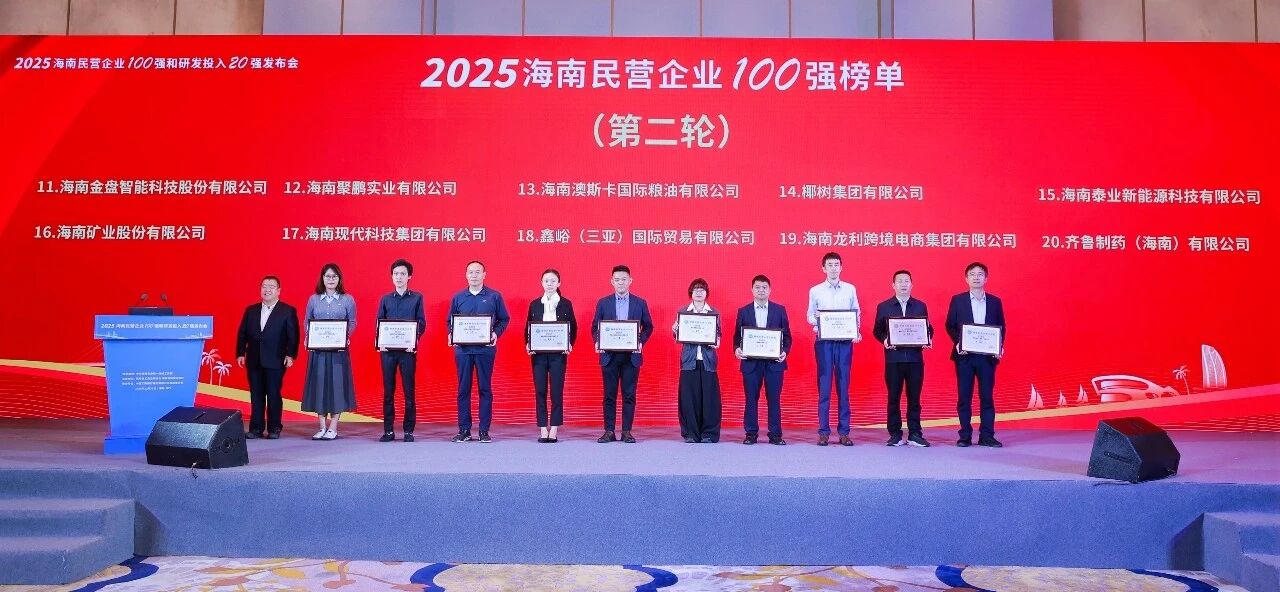 918博天堂位列2025海南民营企业100强第16位